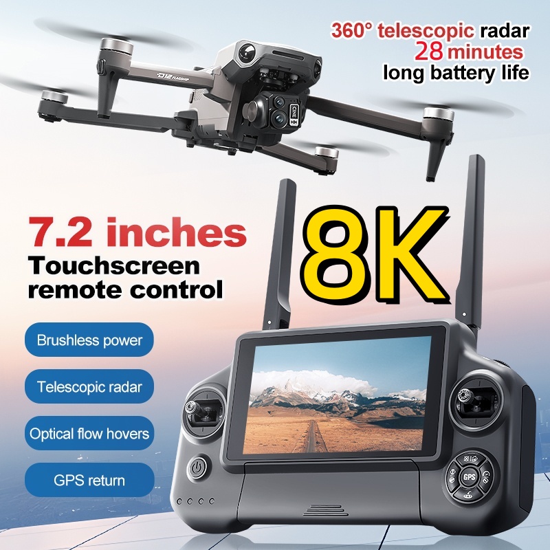 Drone Gimbal Brushless - 8K 3軸ジンバルブラシレス7.2インチタッチスクリーンFPVリモートコントロールクアッドコプター5KM障害物回避エアドロップGPSリターンRCドローン